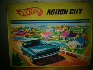 Vintage Hot Wheels Action City Play Set Carrying Case 1968 Mattel Bright Colors