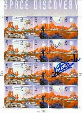 Apollo 16 Astronaut Charlie Duke Autographed Sheet Of Space Discovery Stamps