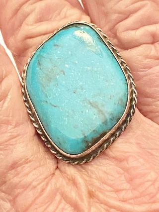 Vintage Old Pawn Navajo Bisbee Turquoise Sterling Silver Ring Signed Dcb Size 8