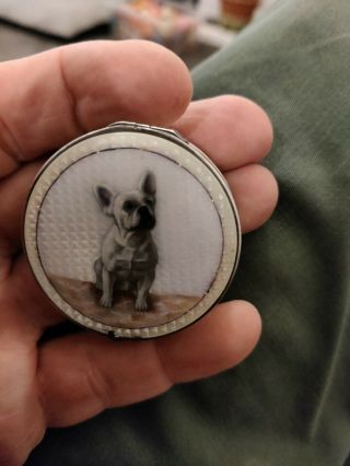 And Rare Antique Continental Silver Enamel Pill Box With French Bulldog