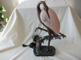 Vintage Solid Bronze Andrea Sadek - Tin Chi - Heron Crane Table Lamp Signed