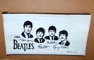 Rare Vintage 1960s The Beatles White Vinyl Pencil Pouch