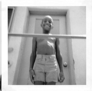 Big Smile No Shirt Cutoff Jean Shorts Boy Black African American Vtg Photo 491