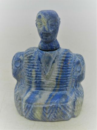 Circa 200 Bc - 200 Ad Ancient Bactrian Lapis Lazuli Seated Diety Idol Rare