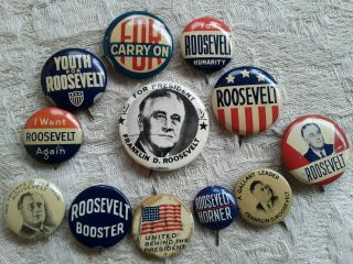 12 Fdr Franklin D Roosevelt Campaign Pins Political Buttons Pinbacks Gallant Lea