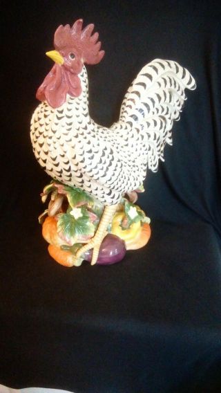 Fitz And Floyd Gardening Gourmet Large Rooster Figurine 15 1/2 ",  Centerpiece