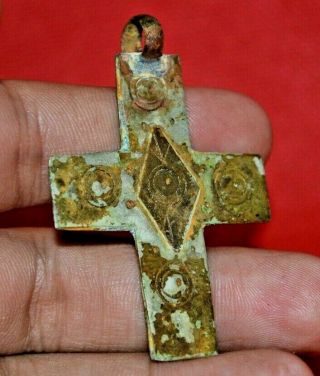 Rare Ancient Byzantine Crusaders Bronze Cross Religious Pendant Circa 700 - 800ad