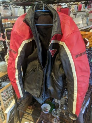 Vintage Dainese Leather Motorcycle Jacket Mens Cafe Racer Red And Black 56 Xl