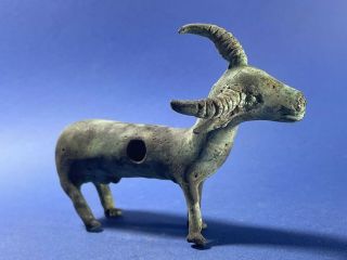 Stunning - Intact - Ancient Luristan Bronze Ram With Large Horns - Circa 1000 Bc