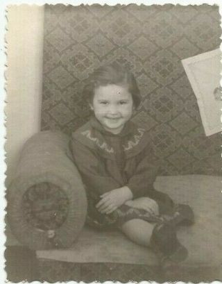 1960s Lovely Little Girl Sitting On The Sofa Old Fashion Soviet Russian Photo