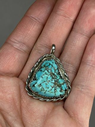 Vintage Navajo Old Pawn Turquoise Sterling Silver Pendant Artist Signed Roy