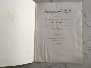 PRESIDENT HARRY TRUMAN 1949 INAUGURAL BALL PROGRAM BOOKLET BOOK DOCUMENT 2