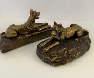 Bronze Clad Antique Bookend Set 2 Dog Galvano Marion Great Dane 1920 