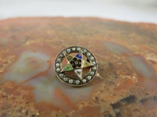 Vintage 10k Yellow Gold Eastern Star Fraternity Masonic Pin With Seed Pearls Gp1