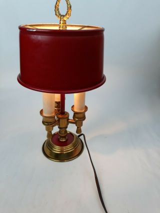 Vintage Petite Frederick Cooper Style Brass Bouillotte Lamp Red Shade 10” Tall