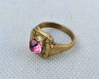 Extremely Rare Ancient Roman Ring Bronze Old With Pink Stone Artifact