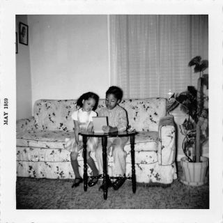 Older Brother Reading To Little Sister ? Black African American Vtg Photo 479