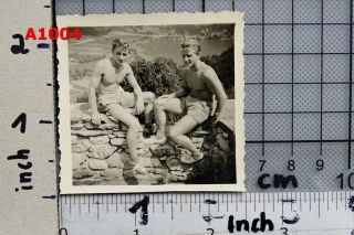 1950s Vintage Photo Two Young Guys Sitting On Wall