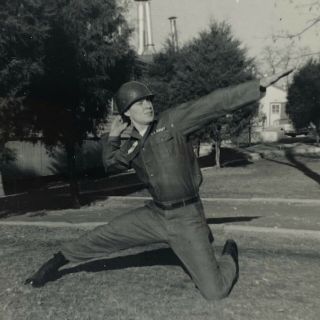 Vintage Photo Us Army 1962 Military Man Playful Snapshot 60s