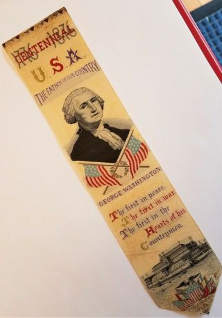Antique 1876 Centennial George Washington Silk Ribbon World Exhibition Political