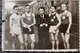 1950s Sports Athletes Muscle Handsome men Affectionate couple USSR vintage photo 2
