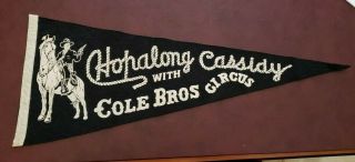 Black Felt Rare Hopalong Cassidy Cole Bros.  Circus Pennant 1950 Hoppy