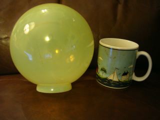 Antique Vtg Rare Vaseline Uranium Glass Ball Lamp Shade 3 " Fitter 7 " T 7 " W Globe