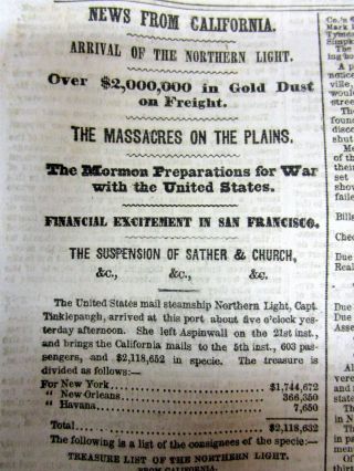 3 1857 Headline Newspapers W Mountain Meadows Massacre In Mormon Utah Territory