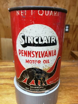 Vtg 1930s Sinclair Pennsylvania Motor Oil 1 Quart Oil Can Tin Black Dino Gas Oil