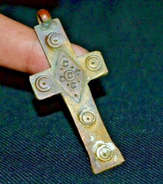 Medieval Religious Rare Ancient Bronze Cross Pendant Roman Age 10 - 13 Century