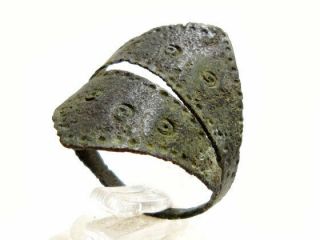 Very Rare Attractive Greek Bronze Ring With Huge Double Bezel,