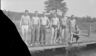 Vintage Negative (not Photo),  Handsome Shirtless Men In Speedo Swim Trunks Jeans