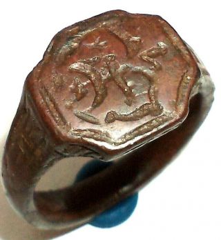 Ancient Rare Medieval Bronze Finger Ring Seal.