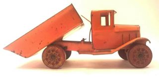 1920s Girard Dump Truck Pressed Steel Toy Vintage Antique Early Orange