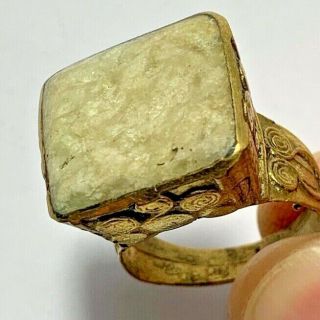 Very Rare Ancient Roman Gold Gilted Seal Ring Rare Crystal Stone 21mm