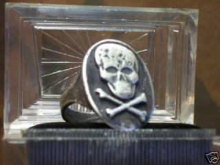 Vintage Big Memento Mori Skull& Crossbones Ring Sterling Silver Sz.  13.