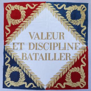 Vintage French Hand Printed Dupioni Silk Napoleonic War Regiment Flag Fabric 30”