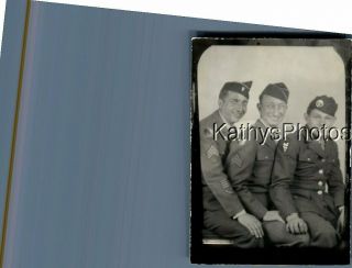 Found B&w Photo C,  6406 Soldiers Posed Sitting Together