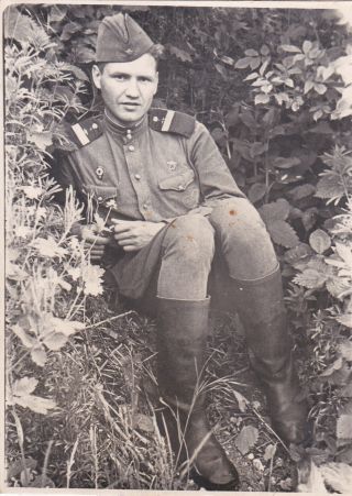 1950s Handsome Young Man Soldier Sits On Grass Red Army Jock Russian Photo Gay