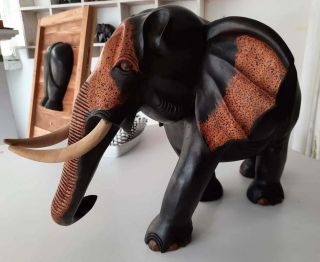 Wooden Large Elephant Wood Carved Hand Made Figurine Statue Decor Sculpture 100