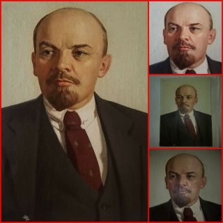 Soviet Russian Antique Lenin Portrait Picture Propaganda Ussr Painting