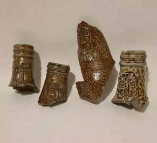 4x Antique 16th Or 17th C Stoneware Bellarmine Bartmann Faces Mudlark Find