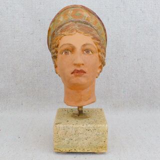 Antique Vintage Hand Painted Pottery Bust Greek Mythical Goddess Queen Athena