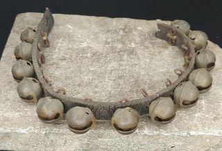 Antique Leather Strap W/ 13 Sleigh Bells For Reindeer Or Horse Sounds Great