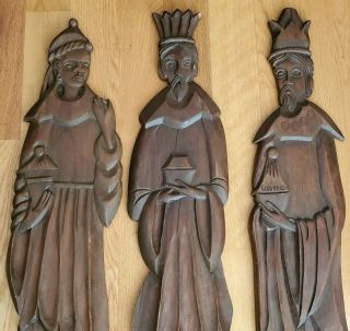 28 " - - Vintage Hand - Carved Wood Wall Plaques Three Wise Men Christmas Nativity