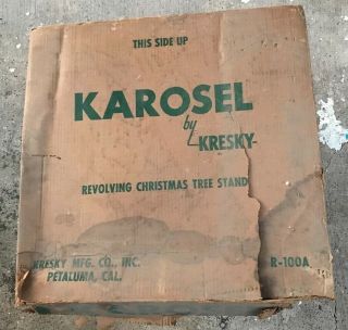 Vintage Karosel By Kresky Christmas Tree Stand Musical W/original Box.