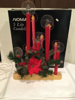 Vtg Rare Noma 5 Light Xmas C - 7 Red Drip Candolier Candle Halo Electric Mcm W/box