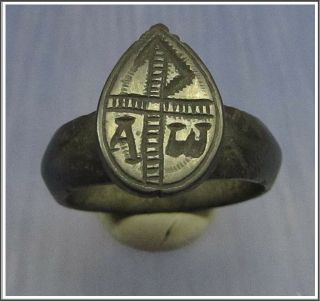 CHI - RHO Ancient Bronze Roman Legionary Cristianity Ring RARE 2