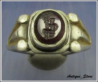 Hermes Hoding Caduceus Ancient Legionary Silver Greek Roman Ring Rare