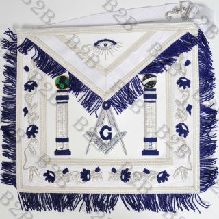 Masonic Regalia Master Mason Apron White Hand Embroidered - B2b